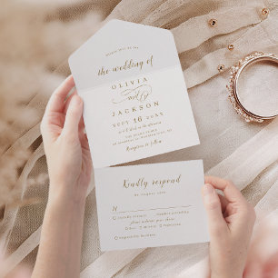 Dourado e elegante casamento com guião romântico