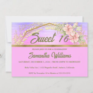 Dourado e Floral Sweet 16 Convite