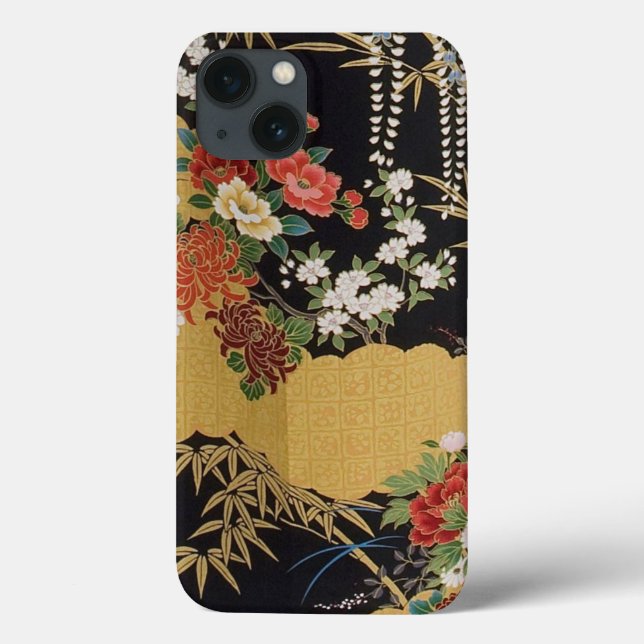 Dourado e negro Oriental Kimono Floral (Verso)