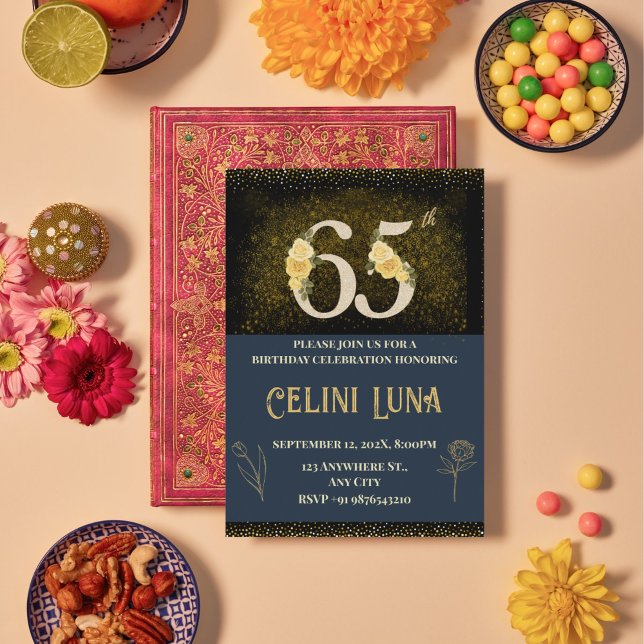 Dourado e preto 61ruas-69º Convites de festas de a (Gold & Black 65th Birthday Invitations)