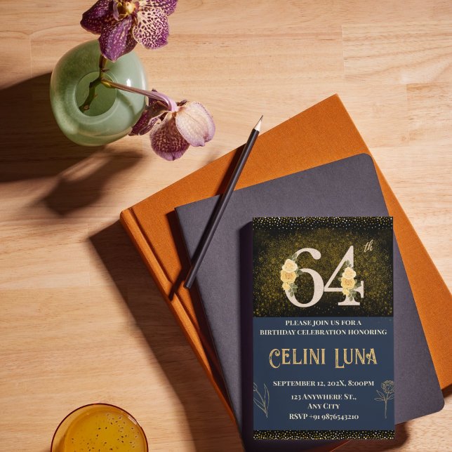 Dourado e preto 61ruas-69º Convites de festas de a (Gold & Black 64th Birthday Invitations)