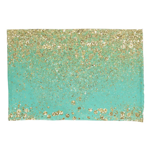 Dourado em Cascata Brilhante & Água Teal Glam Mode (Frente)