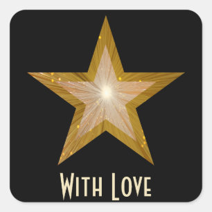 "Dourado" Estrela 'Com amor', adesivo quadrado pre
