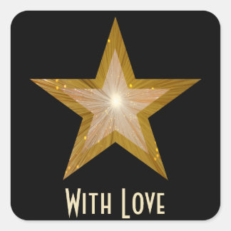 "Dourado" Estrela 'Com amor', adesivo quadrado pre