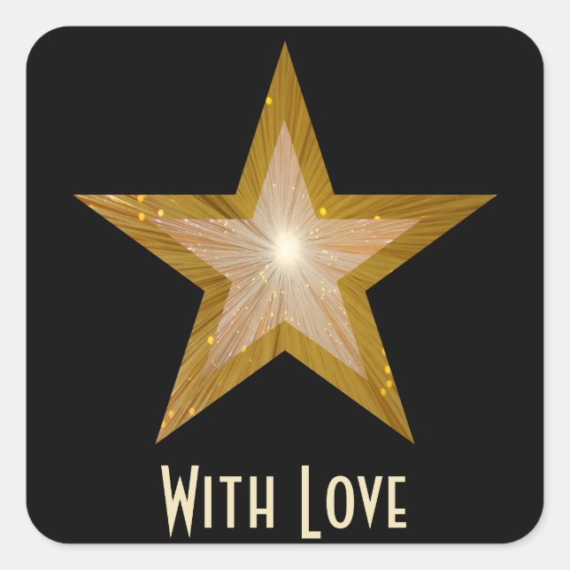 "Dourado" Estrela 'Com amor', adesivo quadrado pre (Frente)