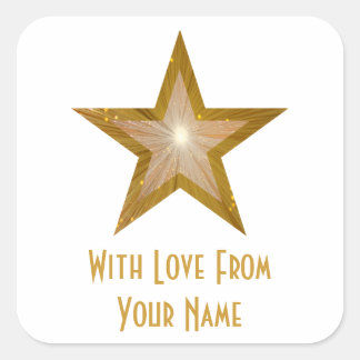 "Dourado" Estrela 'Com amor de'' adesivo quadrado 