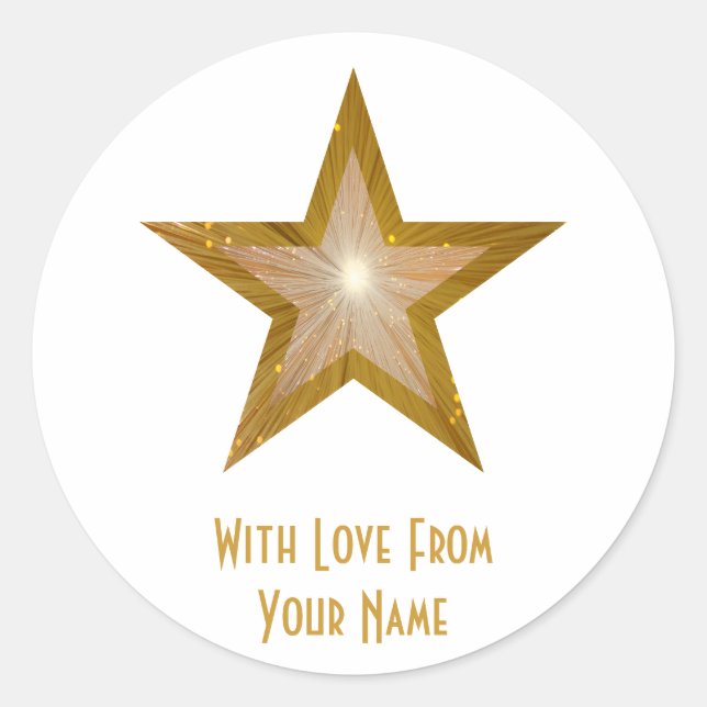 "Dourado" Estrela "Com amor de" adesivo redondo br (Frente)