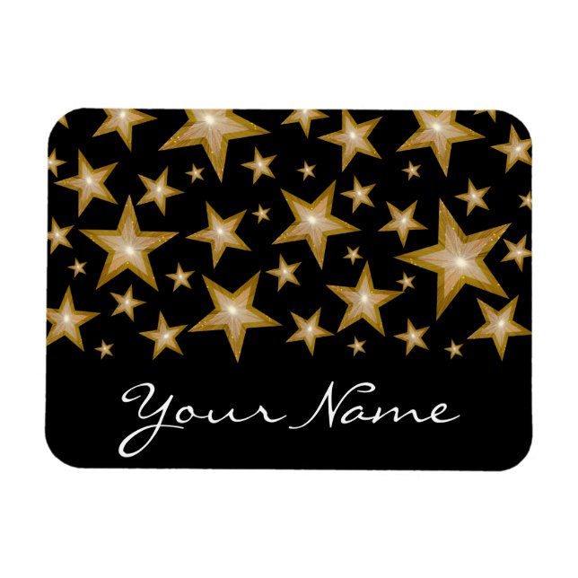 "Dourado" Estrelas 'Seu nome', ímã flexível preto (Horizontal)