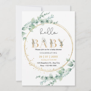 Dourado Eucalyptus Olá Convite Para Bebê