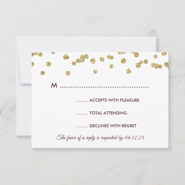 Dourado Faux Glitter Confetti Wedding Marsala RSVP (Frente)