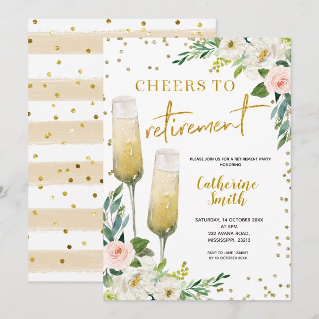 Dourado Floral Cheers para Convite de Reforma (Frente/Verso)