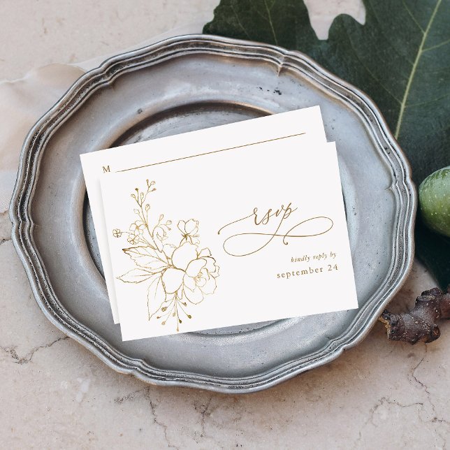 Dourado Floral em branco e Dourado com RSVP 2 de R (Criador carregado)