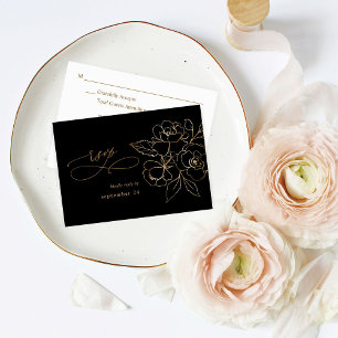 Dourado Floral em preto e Dourado com RSVP de Refe