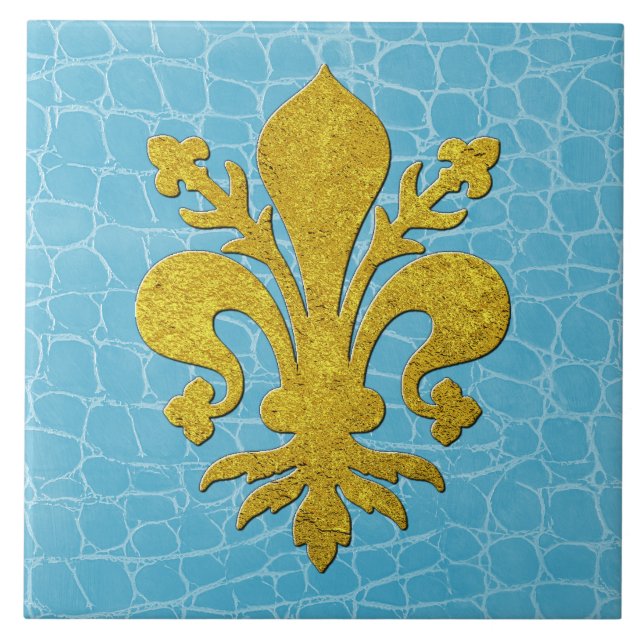 Dourado Fundo Fleur-de-lis Faux Couro (Frente)