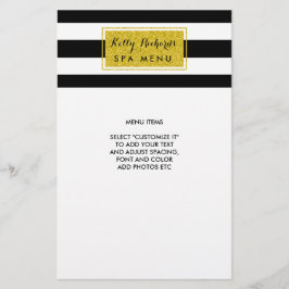 Dourado Glamor Black White Stripes Salon Menu
