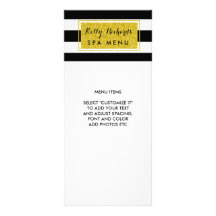 Dourado Glamor Black White Stripes Salon Menu