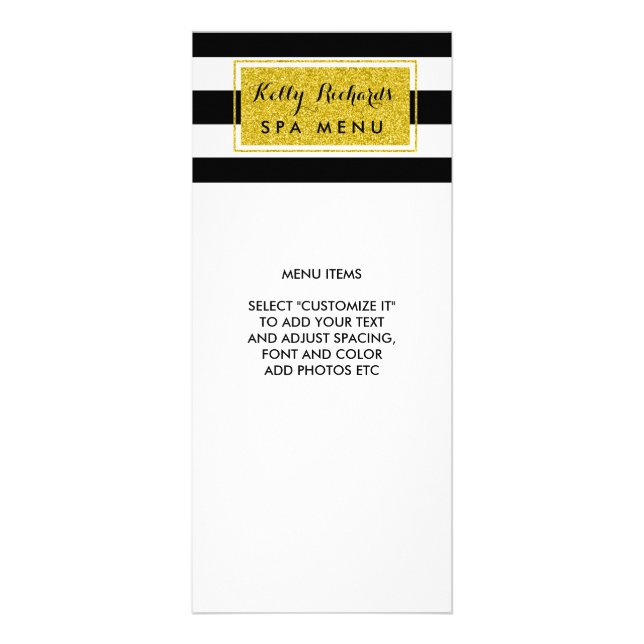 Dourado Glamor Black White Stripes Salon Menu (Frente)