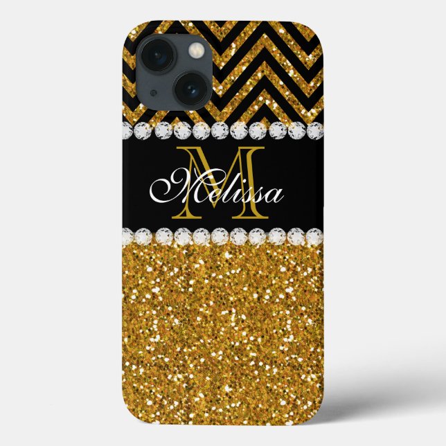 Dourado Glitter Black Chevron Monograma (Verso)