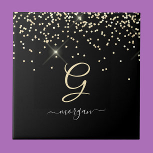 Dourado Glitter & Monograma Nome em Letra de Forma