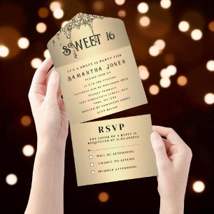 Dourado Glitter Sparkle Moderno Elegante Sweet 16