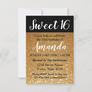 Dourado Glitter Sweet 16 Convite de aniversário