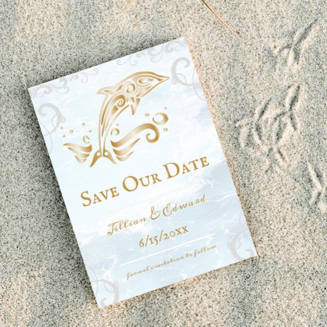 Dourado Golfinho Salve O Anúncio De Data (Gold Dolphin Save the Date)