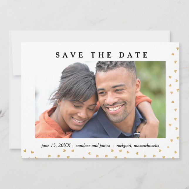Dourado Heart Photo Save the Date Card (Frente)