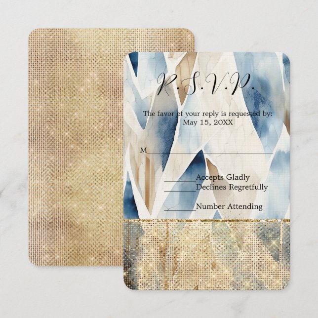 Dourado Hearts Glam Sparkle Wedding RSVP (Frente/Verso)