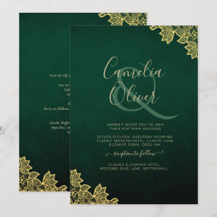 Dourado Lace Emerald Green All-in-1 Convite de cas