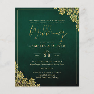 Dourado Lace Emerald Green All-in-1 Convite de cas