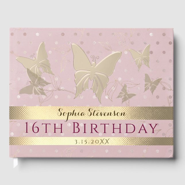 Dourado livro de convidados rosa rosa rosa rosa (Frente)