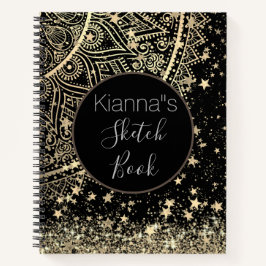 Dourado Lotus Mandala com Dourada Stars Sketbook
