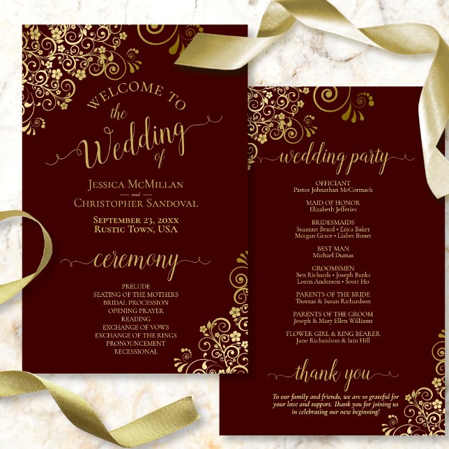 Dourado lugar no programa de casamento de Auburn B (Front and Back)