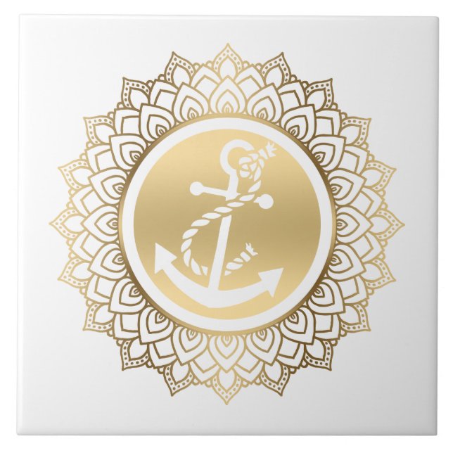 Dourado Mandala e Anchor de Barco Branco (Frente)