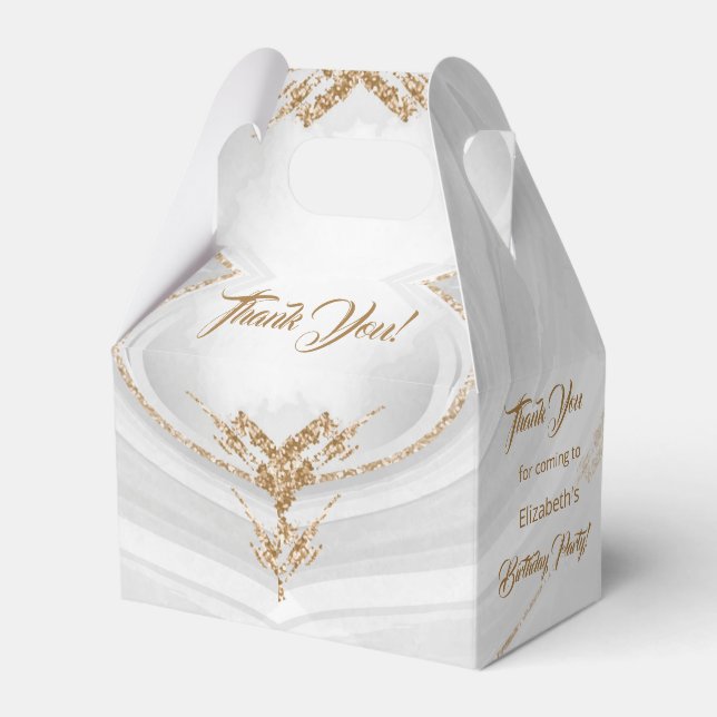 Dourado Mármaco Branco Obrigado Caixa de Aniversár (Frente)