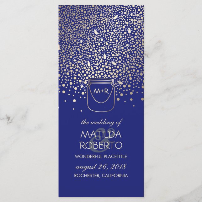 Dourado Mason Jar Fireflies Programa de Casamento  (Frente)