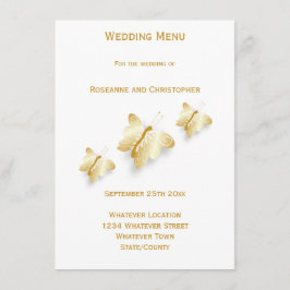 Dourado Menu Casamento Borboletas Design