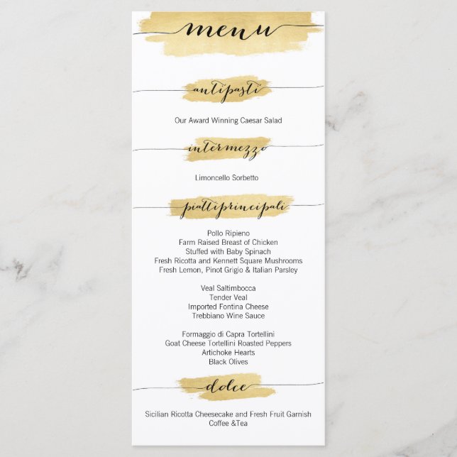 Dourado Menu de Casamento de Brushstrokes (Frente)