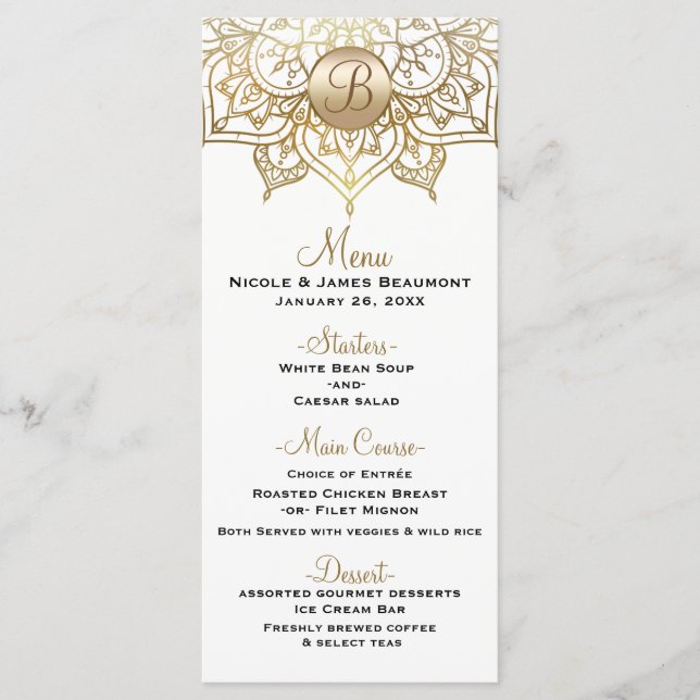 Dourado Menu de Casamento Elegante Moderno e Moder (Frente)