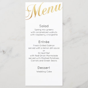 Dourado menu de janto de casamento. Decoração de m