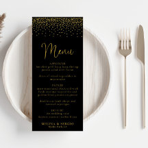 Dourado Menu Negra Confetti Boho