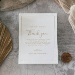 Dourado Minimalista Obrigado Cartão de Recepção<br><div class="desc">Este obrigado de ouro minimalista que você recebeu é perfeito para um casamento simples. A design romântica moderna apresenta ouro clássico e tipografia branca emparelhada com uma caligrafia rústica, mas elegante, com estilo voltado para a mão. Personalizável em qualquer cor. Mantenha o design simples e elegante, como está, ou personalize-o...</div>