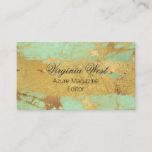 Dourado moderno e Cartão de visita azul marmoreado