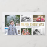 Dourado moderno feliz Cartão com fotos Collage 5 d<br><div class="desc">Personalize este moderno na moda leve e ousado Cartões de foto de Natal horizontal simples e nítido, projetado com texto em ouro falso Feliz Natal em branco e uma colagem de cinco fotos. Note que o ouro é impressão a cores e não é uma folha de ouro. Substitua as imagens...</div>