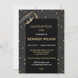 Dourado Moderno Sparkles Formando Convite Preto