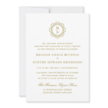 Dourado Monograma Convite Formal de Casamento