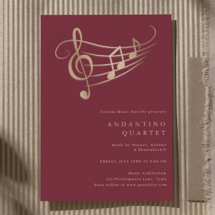Dourado Music Notes Classy Mínimo Convite ao conce