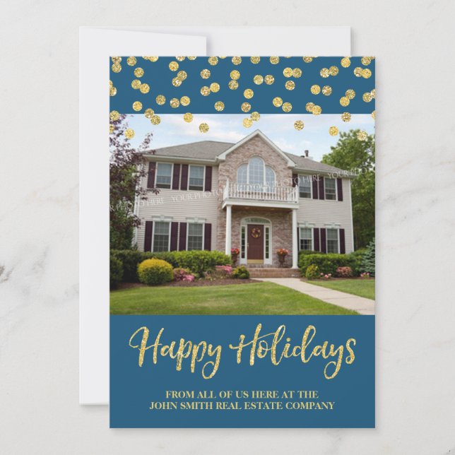 Dourado Natal Confetti Cartão com fotos Imóveis (Frente)