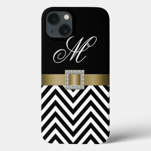 DOURADO NEGRO CHEVRON SEU MONOGRAMA