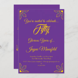 Dourado no Convite de aniversário Roxo Real